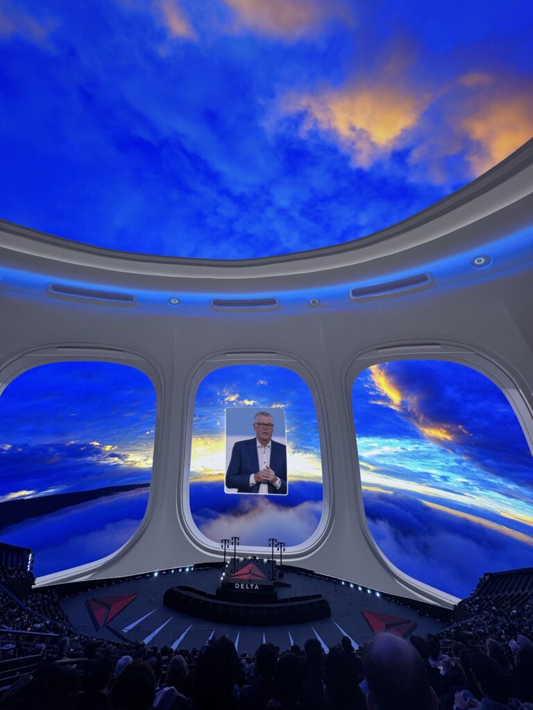 The Sphere in Las Vegas, glowing with stunning 360-degree visuals, serves as the backdrop for CES 2025. Inside, nearly 18,000 attendees experienced Delta Airlines’ keynote, featuring vibrant projections.