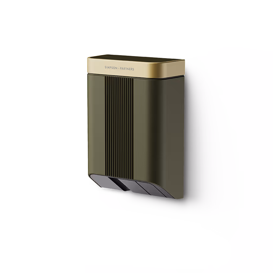 Hero image showing a minimalist EV charger in a modern home or outdoor setting, symbolising luxury, innovation, and sustainability in electric-vehicle charging.
