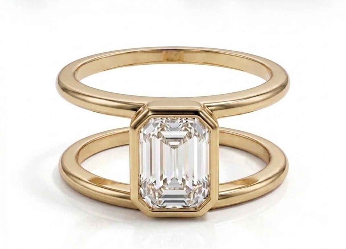 Elanzia Gem Jewels emerald cut 14k solid gold smart ring guard for Oura Ring Gen 4 and 5