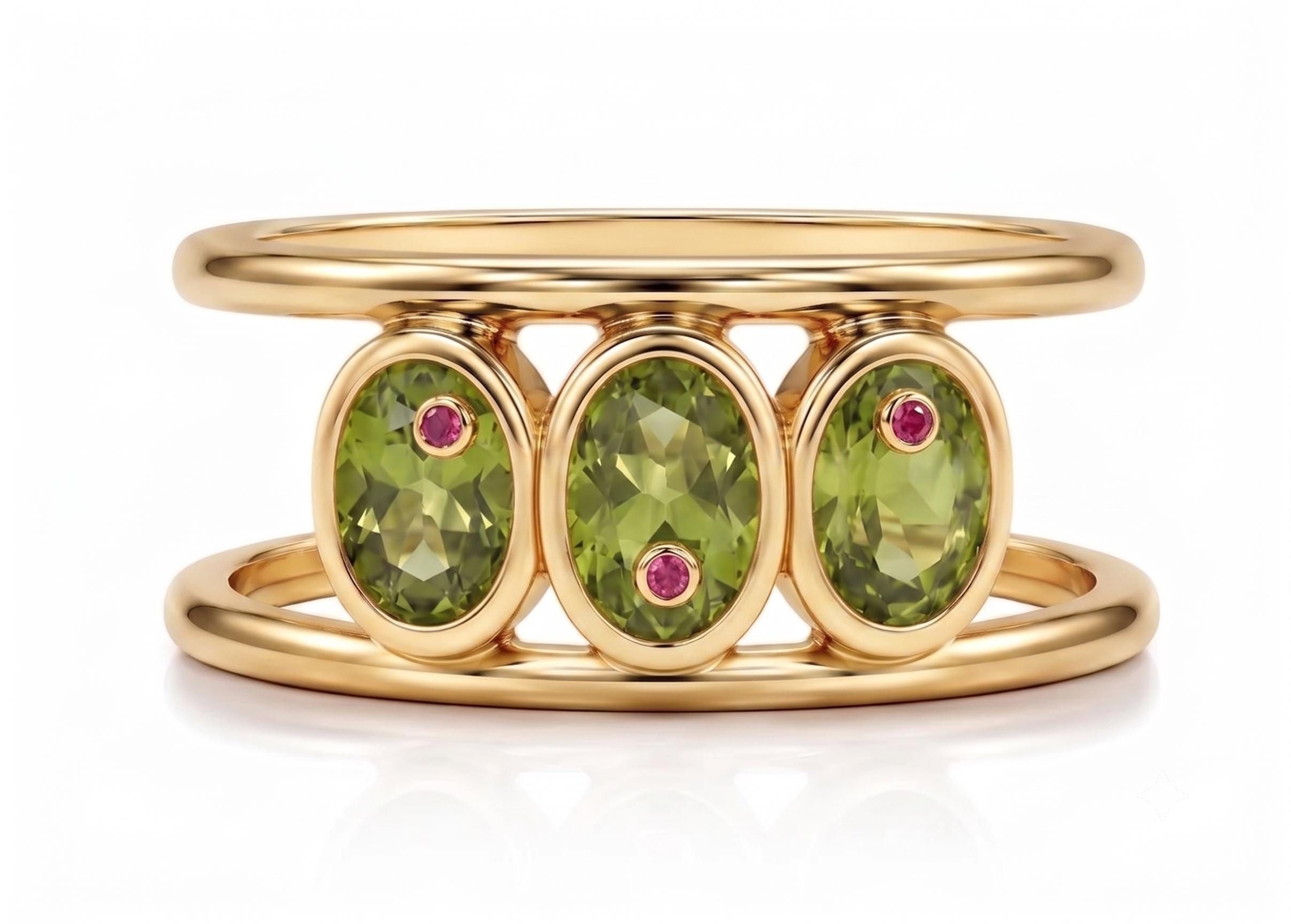 Elanzia Gem Jewels peridot and ruby gold smart ring jacket enhancer